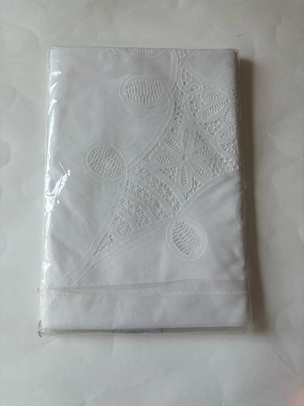 NIP Vintage Fine Lace Crochet 100% Deluxe Vinyl Tablecloth 60X90